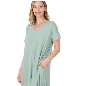 Dusty Green V-Neck Maxi Dress